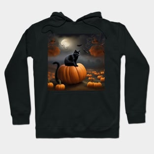 Black cat in pumpkin patch Hoodie